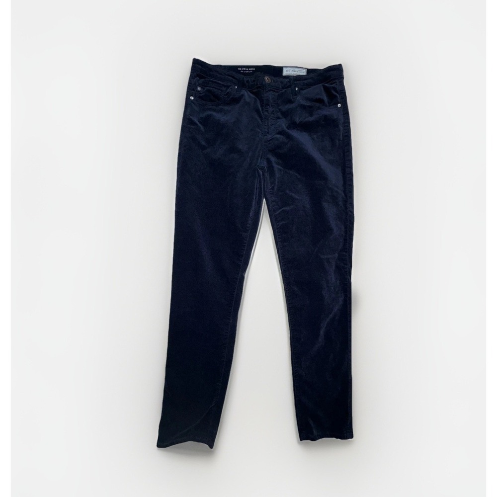 AG Anthropologie The Stevie Ankle Slim Straight Blue Velvet Pants Size 29R 32x29